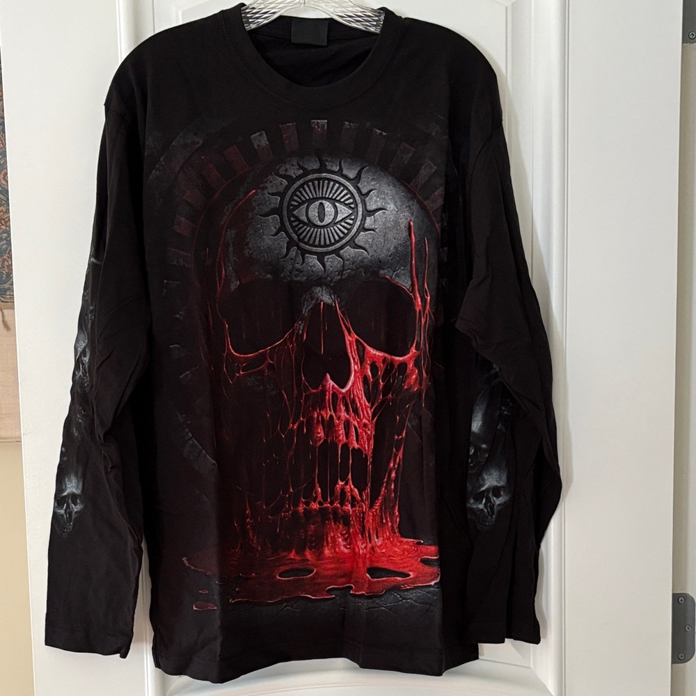 Vintage Spiral Mountain Black and Red Skull Long Sleeve Tee Sz L New